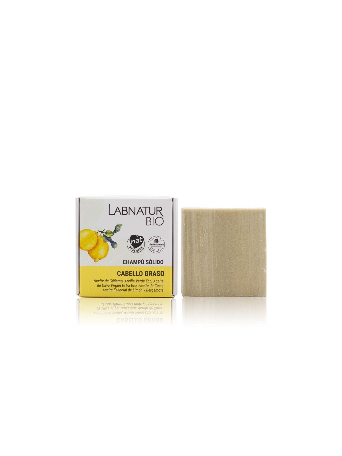 Champú sólido cabello graso 75gr, natural, ecológico y vegano para limpiar, hidratar y fortalecer el cabello